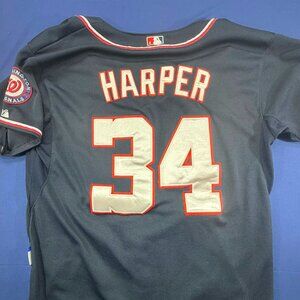 Majestic Washington Nationals Bryce Harper Jersey Navy MLB Cool Base Sz 52
